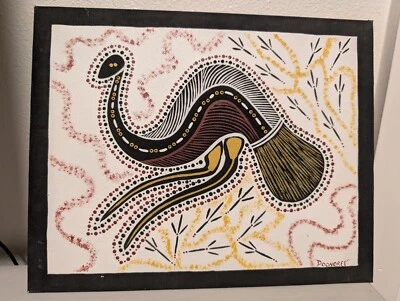 Doonoree 艺术家描绘鸸鹋,8x10 帆布上的土著艺术 (#74) — 第 1/2 张图片