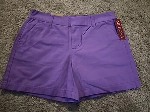 Merona Fit1 Shorts Womens Size 12 Purple Chino Pockets Belt Loops Flat Front - Picture 1 of 11
