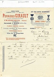 Dépt 86 & 21 - Chasseneuil & Beaune - Belle Entête d'une Pépinière du 26/02/1916 - Bild 1 von 1