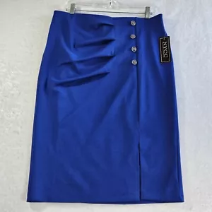 NYCC Pleated Pencil Skirt Womens Large Cobalt Blue Slit Pull On Career Classic - Picture 1 of 13