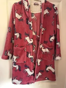 Debenhams Bluezoo Girls Dark Pink Dressing Gown with Horses/Ponies Age 10-11 - Picture 1 of 6
