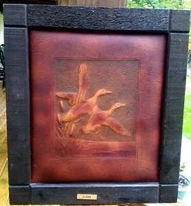 Embossed Leather Duck Wall Art Picture in Barn Wood Hunting Cabin Mallard Cave - Picture 1 of 4