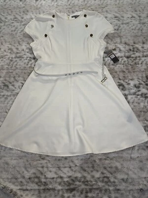 "Vestido Sharagano para mujer talla 12 marfil cinturón hasta la rodilla un carril cremallera trasera 20""" Foto 1 de 4