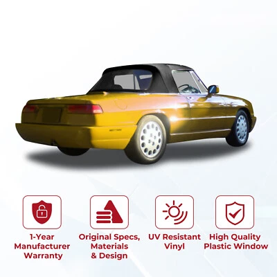 For Alfa Romeo Spider 1971-94 Convertible Soft Top Black Vinyl w/ Plastic Window - Image 1 of 4