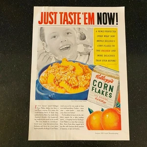 1939 Kellogg's Corn Flakes Cereal Little Girl Vintage Magazine Print Ad - Picture 1 of 1