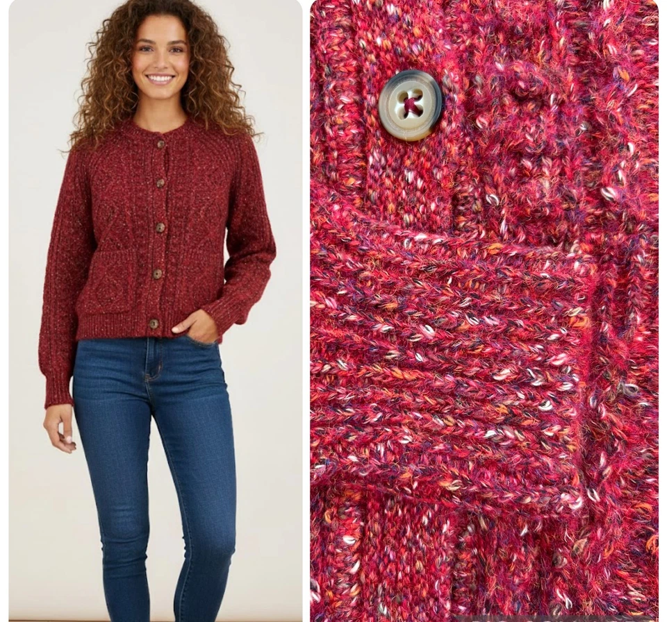 Ladies Marks Per U**Cardigan Long Sleeve Red Wool Blend Thick Knit Soft Button - Image 1 of 4