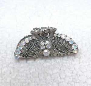 Vtg Metal Hair Claw W/ Rhinestones Small Elegant Hair Clip Formal Hair Accessory - Picture 1 of 21