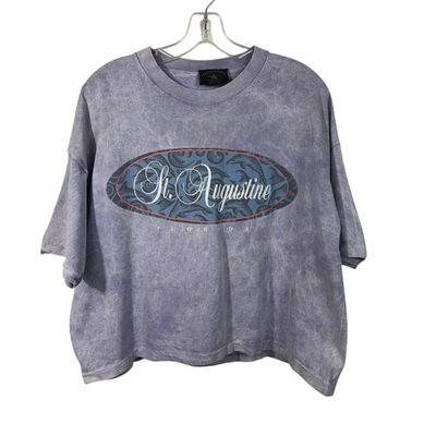复古 90 年代美国制造圣奥古斯丁 FL 紫色酸洗作物 T 恤 OS 单针 — 第 1/4 张图片
