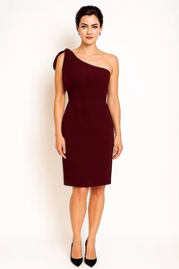 Dress The Population Tiff Dress M One Shoulder Flare Dark Magenta Evening Party - Picture 1 of 4