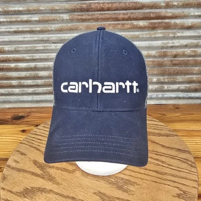 Carhartt Mens One Size Canvas Mesh Logo Cap Hat Navy Blue Snapback AH1195 New! - Image 1 of 4