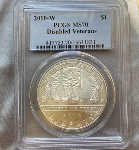 2010 W Disabled Veterans Commemorative Silver Dollar PCGS MS70 - Picture 1 of 6