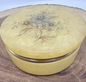 Vintage echt Alabaster handgeschnitzt aufklappbar Schmuckschatulle floral - Bild 1 von 7