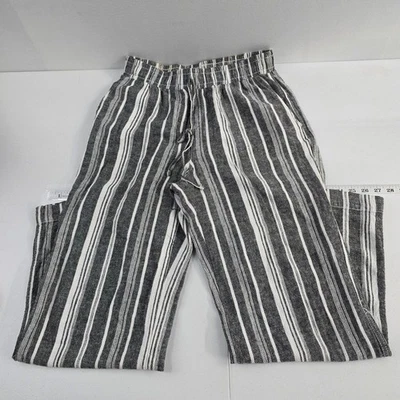 Briggs New York Women’s Pants M Black White Striped Linen Blend Elastic wide leg - Image 1 of 4