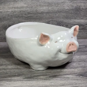 Pier 1 Imports Earthenware Pig-Shaped Bowl 12" Hog White Decorative Piggy - Picture 1 of 20