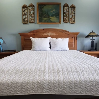 Levtex 双被子 66x82 白色棉纹理雪佛龙条纹农舍床上用品 — 第 1/4 张图片