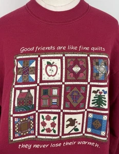 Vintage Quilt Sweatshirt Womens Medium Friendship Cottagecore 90s Grandma Core - Picture 1 of 15