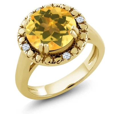 Anel de prata folheado a ouro amarelo 18K com safira branca citrino amarelo 3,24 quilates - Imagem 1 de 3