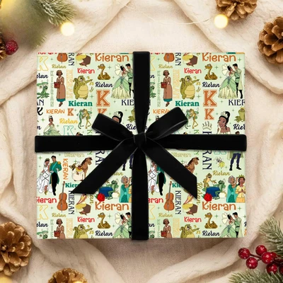 个性化 Tiana 迪士尼公主包装纸,复古圣诞礼物包装 2025 — 第 1/4 张图片