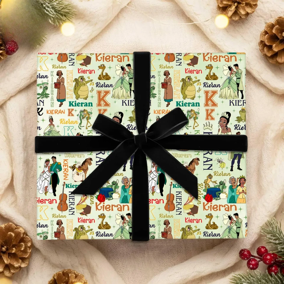 Papel de Envolver Personalizado Princesa Tiana Disney,Envoltura Retro Regalo Navidad 2025 Foto 1 de 4