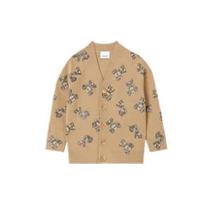 (Kids) Burberry Thomas Bear Print Wool Blend Cardigan Archive Beige - Picture 1 of 2