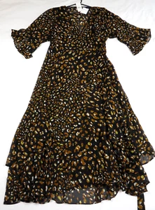 City Chic L 20 NWT Maxi Spot on Wrap Dress Chiffon Outer with Slip - Picture 1 of 12