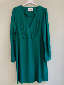 DRESS UK 12 BY SUD EXPRESS FIXED WRAPOVER EMERALD GREEN SELF PRINT BNWT