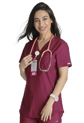 Cherokee Scrubs Form V Neck Top CK843 WIN Wine Free Shipping - Image 1 of 4