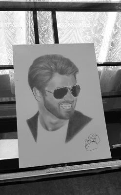 George Michael Lápiz Dibujado a Mano Estampado Artístico A3 Regalo Años 80 Lona Póster Fan Imagen Foto 1 de 4