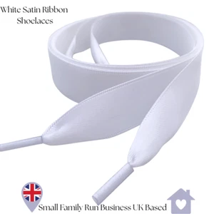 White Flat Satin Ribbon Shoe Laces My Ribbon Laces™ for Canvas Pump Shoes Boots - Picture 1 of 11