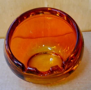 Vintage. MURANO ASCHENBECHER MUNDGEBLASEN FLAMME ORANGE GLASKUPPEL - Bild 1 von 11