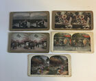 5 STEROSCOPE CARDS 3 FLORAL GARDENS, MT. FUJI  &amp; JAPANESE TANDEM   #21400
