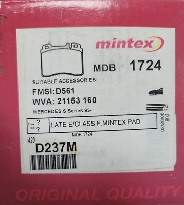 Nuevo juego de pastillas de freno de disco delanteras Mintex MDB1724 para Mercedes Benz Clase C E SL Foto 1 de 3