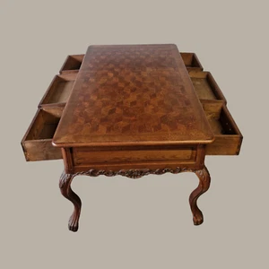 Antiker Barock Schreibtisch Doppelschreibtisch Eichenholz Schnitzereien um 1850 - Bild 1 von 15
