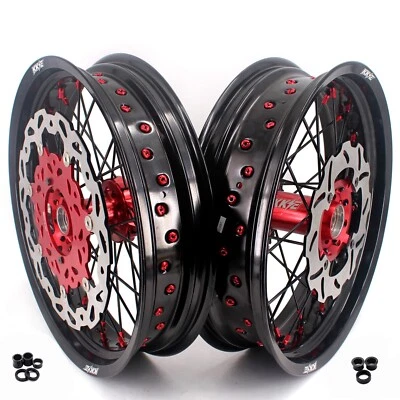 KKE 17" Supermoto Wheels Rims Set Fit Honda XR650L 1993-2025 Discs CNC Red Hubs - Imagem 1 de 4