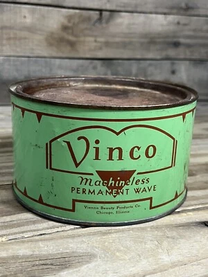 Contenedor coleccionable lata verde cabello onda permanente sin máquina Vinco raro Foto 1 de 4