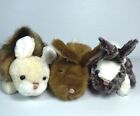 Lot of 3 Hand Puppet Plush Bunny Rabbits 8" Stuffed Animal Toy Brown Tan Gray