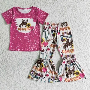 Toddler Girls Bell Bottom Pants Boutique Outfit Adorable Moo Cow Clothes Set - Picture 1 of 24