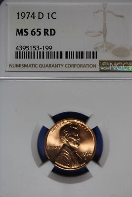 1974 D NGC 1C MS65RD LINCOLN MEMORIAL CENT #B50238 - Image 1 of 2
