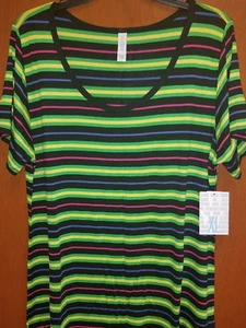 Neu mit Etikett Lularoe klassisches T-Shirt XL SCHWARZ NEONSTREIFEN - Bild 1 von 3