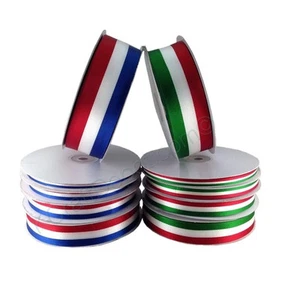 American or Mexican Flag Stripes Satin Ribbon 100% Polyester 50 or 25 yard Roll - Picture 1 of 5