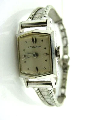 Ladys Watch 14K White Gold Ladies Vintage Longine's Wrist Watch Speidel Band - Image 1 of 4