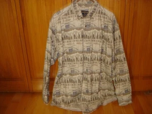 VTG Woolrich fishing Button-Up Shirt Mens Size L Tan Long Sleeve Flannel - Picture 1 of 5