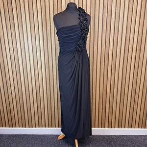 Aftershock Evening Dress Prom Size Medium Black One Shoulder Ruched Drape UK 10 - Picture 1 of 11