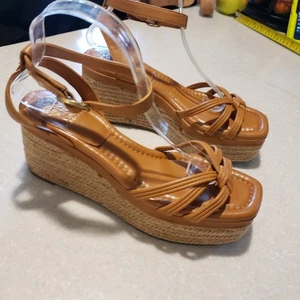 Sandalias de cuña Vince Camuto punta abierta Pelani corcho cuero plataforma talla 9M/40 - Imagen 1 de 9