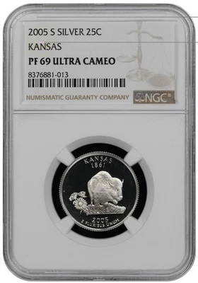 2005 S Silver Kansas quarter graded by NGC PF 69 ULTRA CAMEO - Image 1 of 2