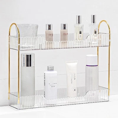 Organizador de encimera de baño, tocador delgado de 2 niveles estante de almacenamiento para fregadero de baño Foto 1 de 4