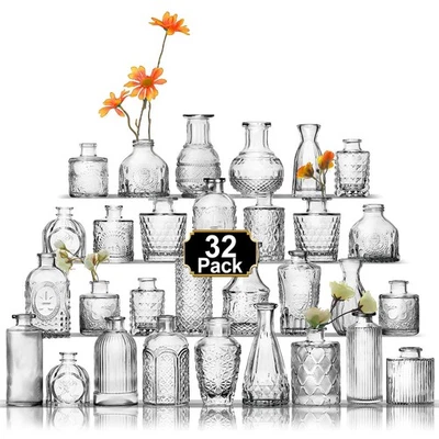32 Pcs Bud Vase Set, Clear Vases for Centerpieces, Cute Glass Bud Vases Small... - Image 1 of 4