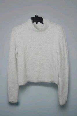 Loft Sweater White Fuzzy Cozy Soft Mock Neck Long Sleeve Heavyweight Sz S Preppy - Image 1 of 4