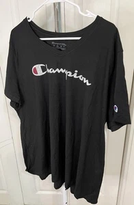 Champion Damen Plus Jersey V-Ausschnitt T-Shirt, Schriftzug Logo 3X schwarz Neu mit Etikett - Bild 1 von 7