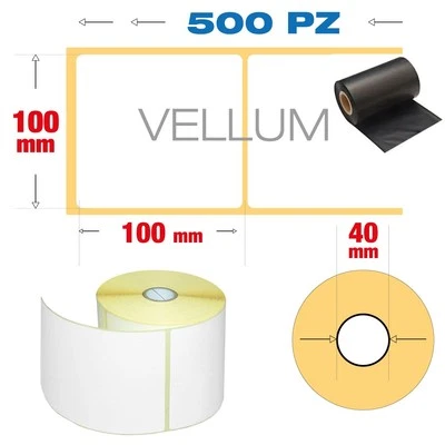 ROTOLIFICIO PUGLIESE 100 x 100 mm, f. 40 - Rotolo n° 500 etichette vellum adesive stampa con ribbon